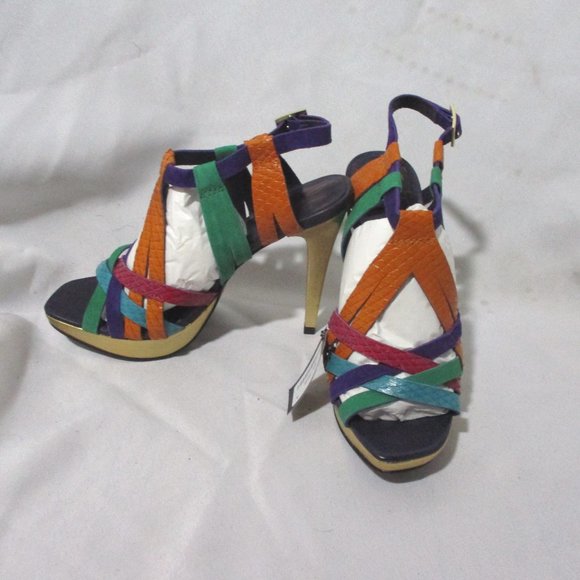 NWT DIANE VON FURSTENBERG DVF STILETTO Sandal Shoe Emerald Purple Suede 6 - Picture 3 of 8